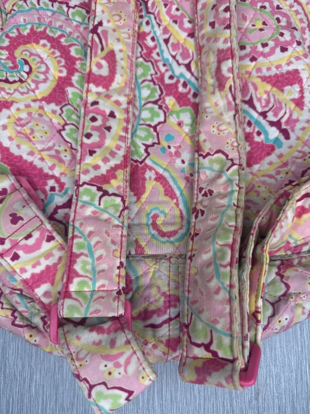 Vera Bradley Quilted Cotton Backpack Pink Green Paisley Floral Retired Pattern